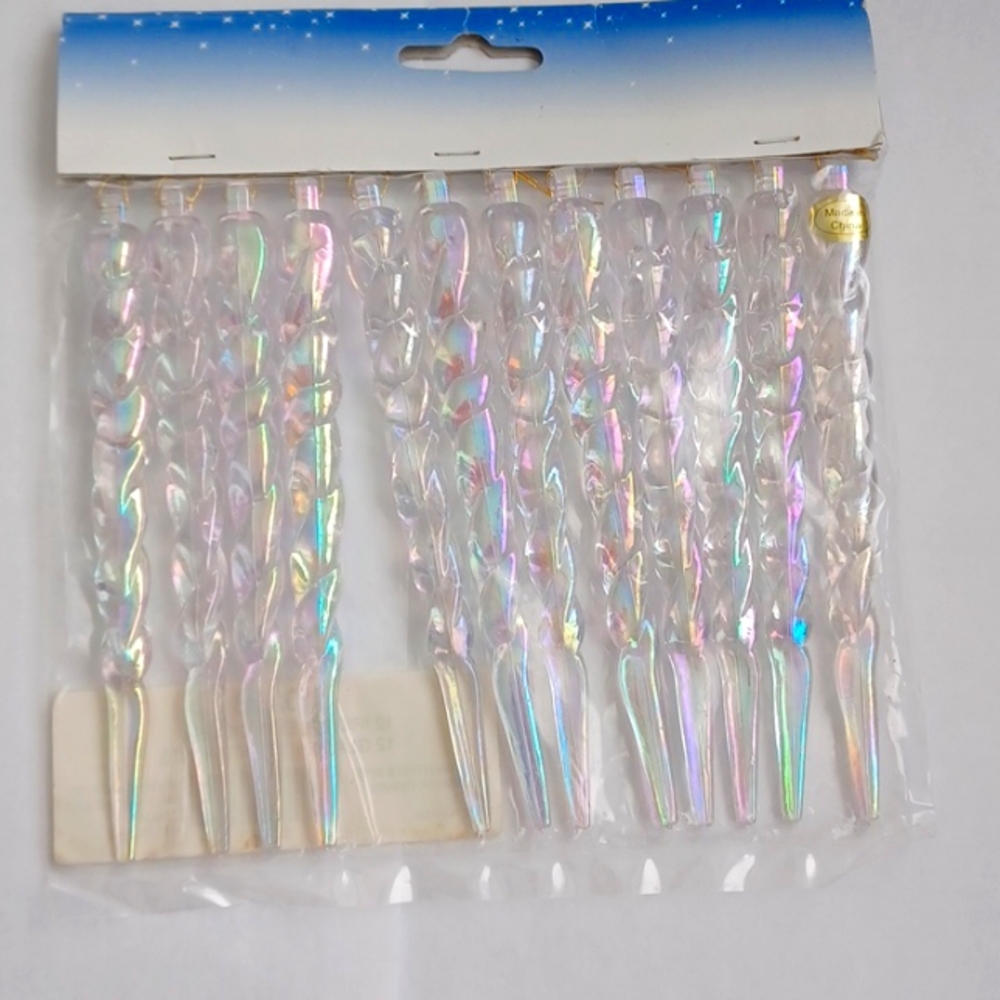 12 Pack Iridescent Icicles Hanging Ornaments Vintage Christmas Timeless